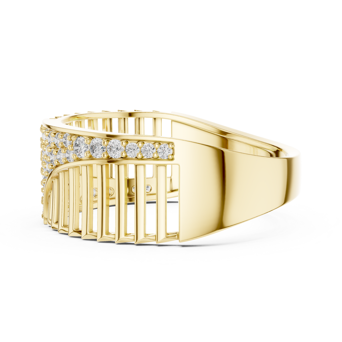 Round Cut Lab Grown Diamond Men's Vertical Pillar Cage Pave Statement Ring - View 10