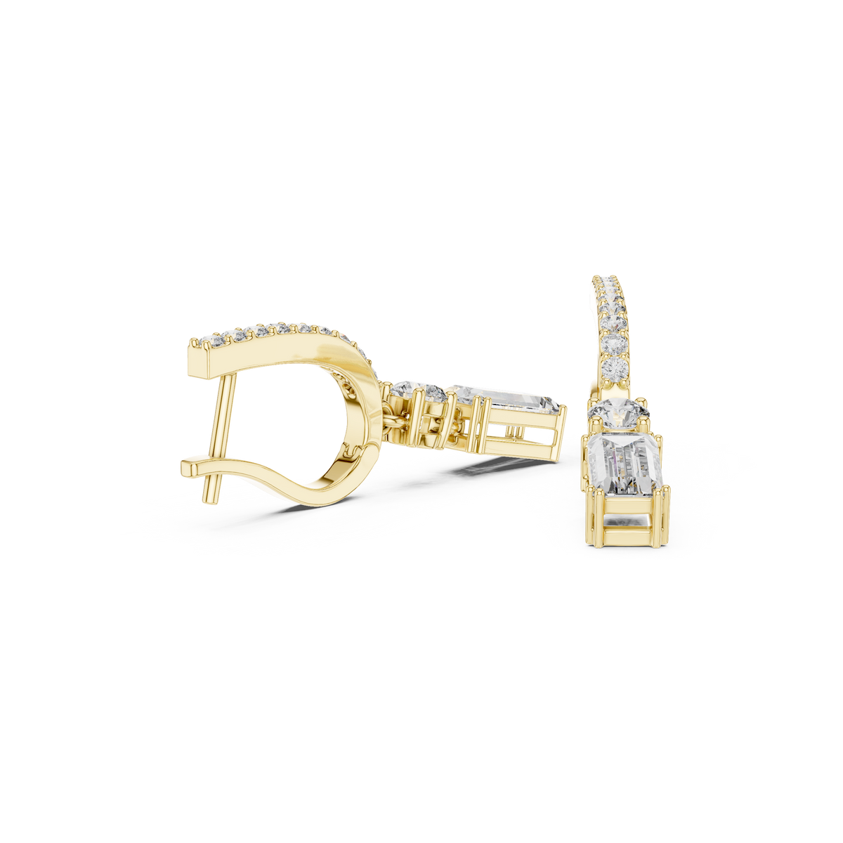 Lab Grown Diamond Baguette Geometric Pendant Hoop Earrings - View 7