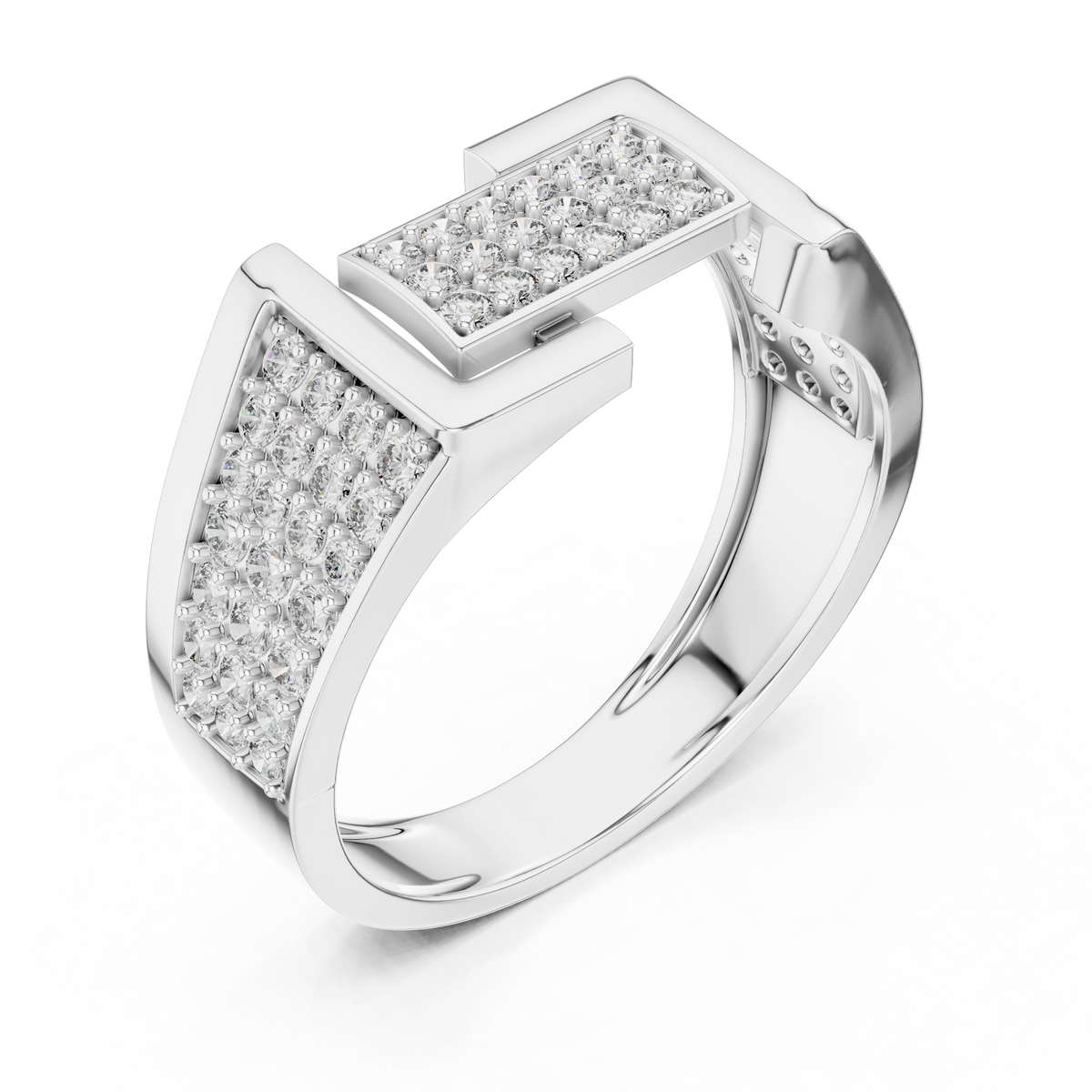 Round Cut Lab Grown Diamond Men's Rectangular Center Pave Statement Band - View 6