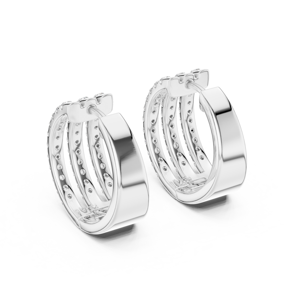 Triple Row Round Lab Diamond Hoop Earrings Everyday Statement Jewelry - View 12