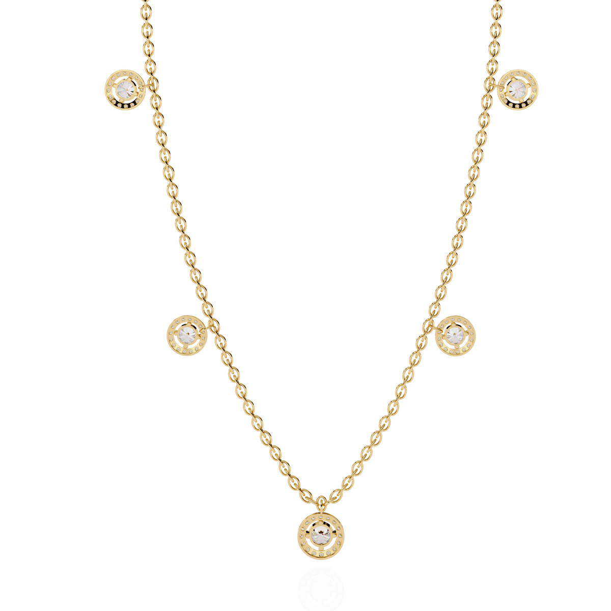 Round Cut Lab Grown Diamond Halo Station Necklace - View 10