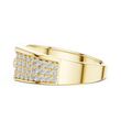Round Cut Lab Grown Diamond Men's Asymmetric Curved Pave Gold Signet Ring - View 10