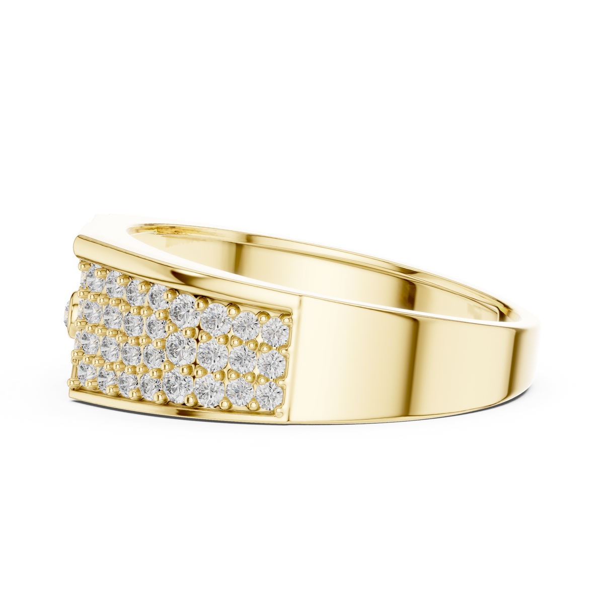 Round Cut Moissanite Diamond Men's Asymmetric Curved Pave Gold Signet Ring - View 10