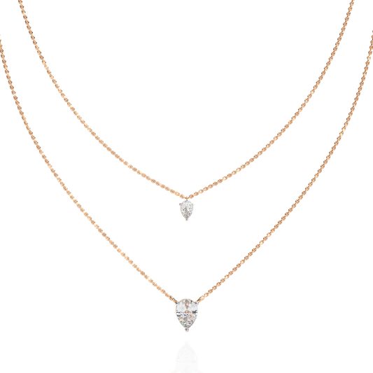 Layered Pear Cut Moissanite Diamond Double Pendant Necklace - View 2
