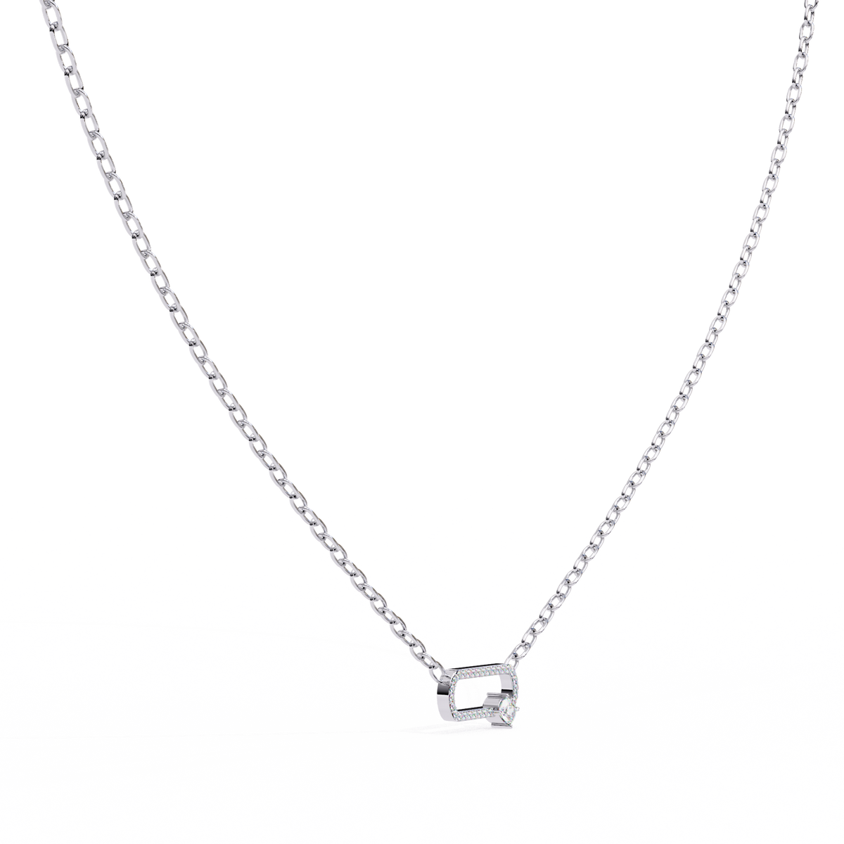 Openwork Pave Oval Link Off Center Cushion Lab Grown Diamond Pendant - View 9