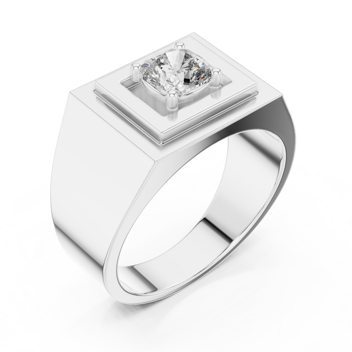 Cushion Cut Moissanite Diamond Men's Square Signet Ring - View 6