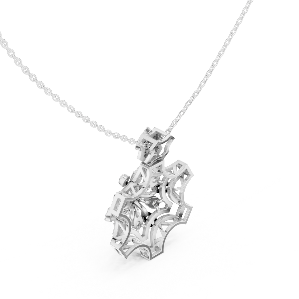 Round Lab Grown Diamond Snowflake Floral Pendant Necklace - View 9