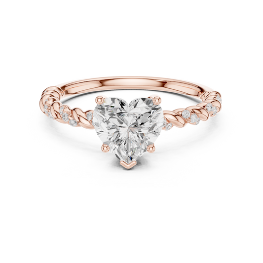 Heart Cut Moissanite Diamond Engagement Ring with Twisted Pave Band - View 2
