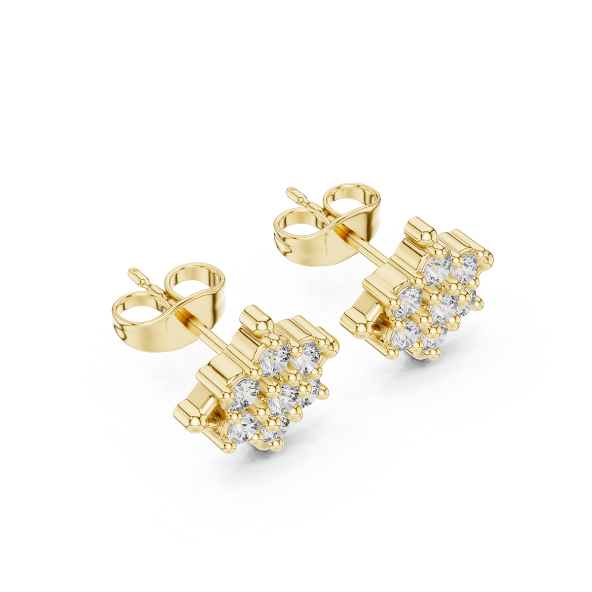 Elegant Round Lab Diamond Cluster Stud Earrings with Round Floral Inspired Design - View 4
