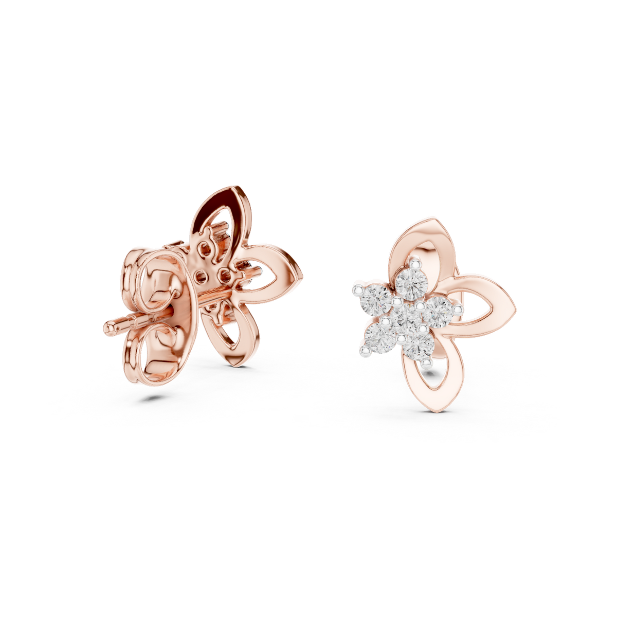 Celestial Floral Knot Round Lab Diamond Stud Earrings with Cluster Petals - View 8