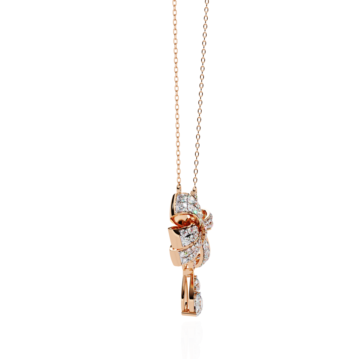 Ribbon Bow Pave Lab Grown Diamond Necklace With Pear Drop - View 5