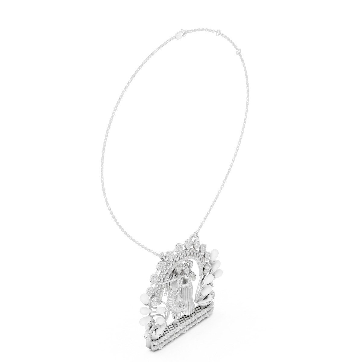 Divine Radha Krishna Peacock Frame Moissanite Diamond Pendant - View 12