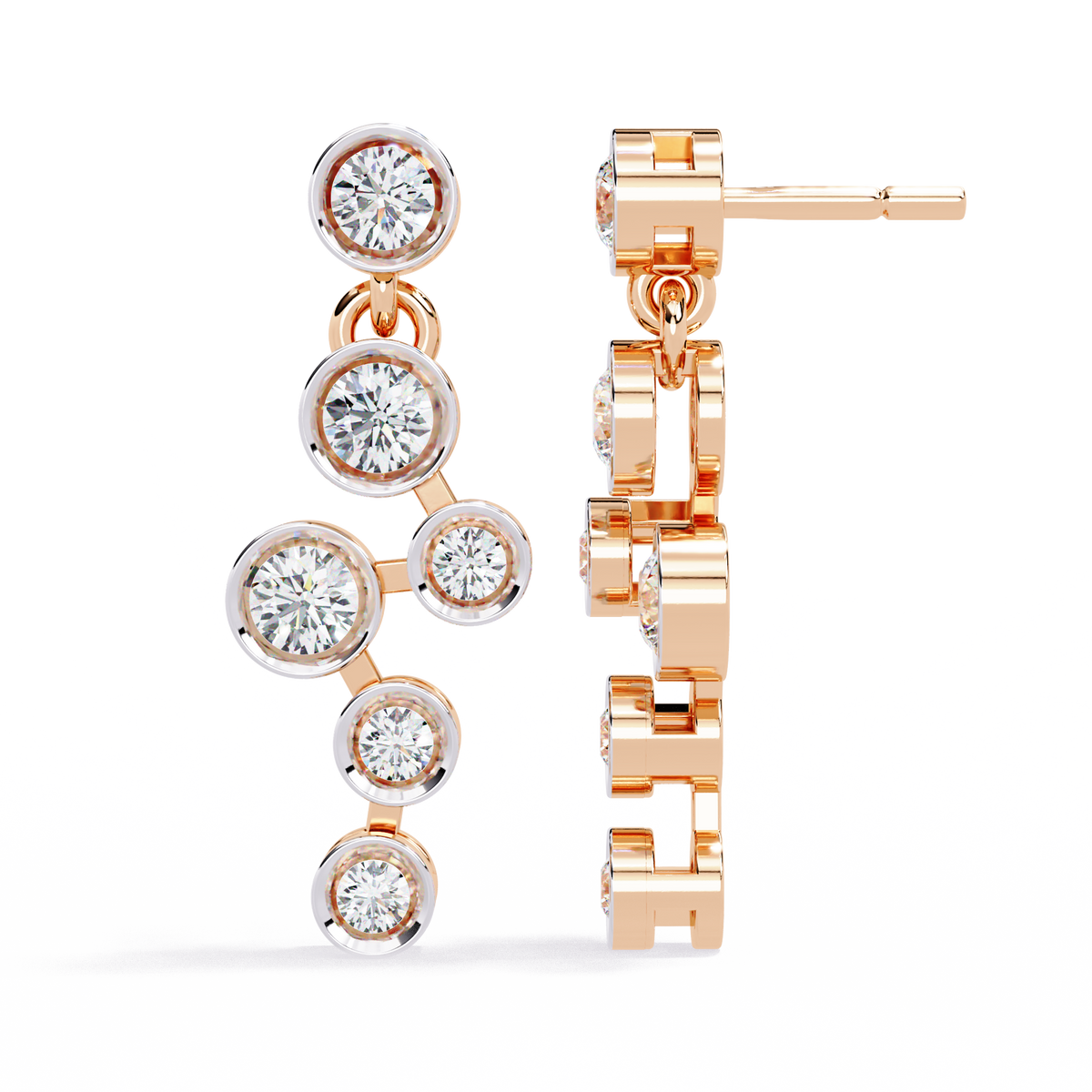 Sophisticated Multi Round Bezel Lab Diamond Drop Earrings in Gleaming Gold Finish - View 5