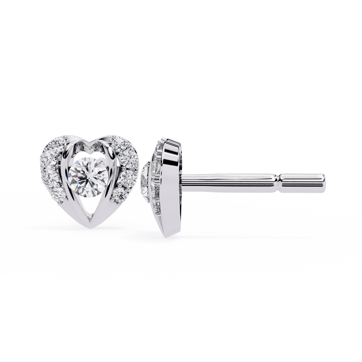 Heart Shaped Lab Diamond Stud Earrings with Round Center Stone and Pave Accents - View 6