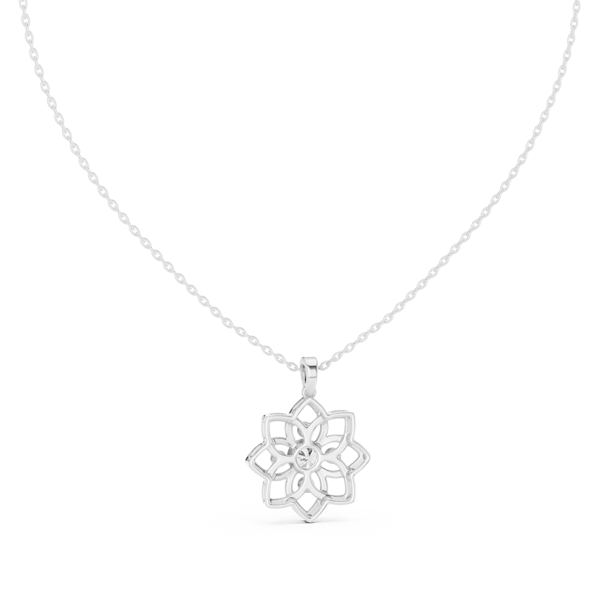 Lotus Motif Flower Pattern Charm Pendant with Round Moissanite Diamond - View 9