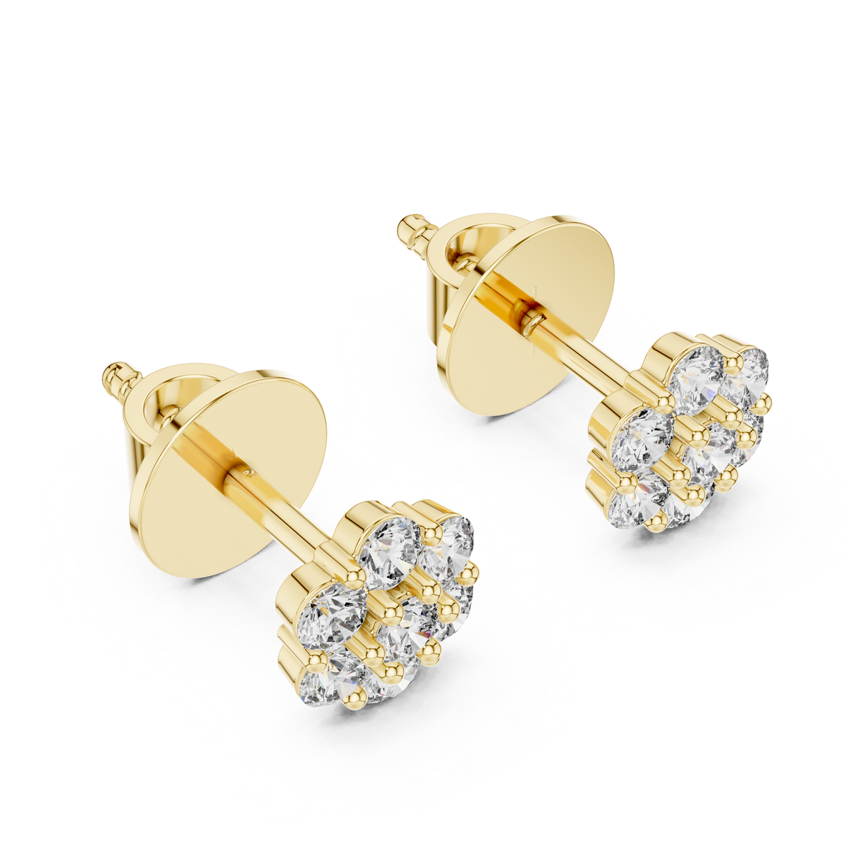 Noble Floral Cluster Round Cut Moissanite Diamond Stud Earrings - View 4