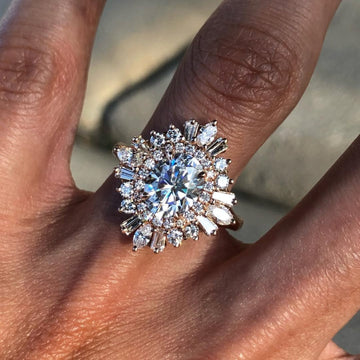 Oval Brilliant Lab Diamond Sunburst Cluster Ring