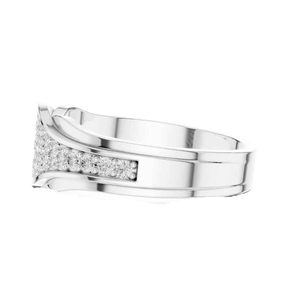 Round Cut Moissanite Diamond Men's Curved Lattice Grid Pave Statement Band - View 9