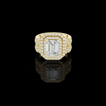 Emerald Cut Lab Diamond Halo Ring with Double Pave Setting