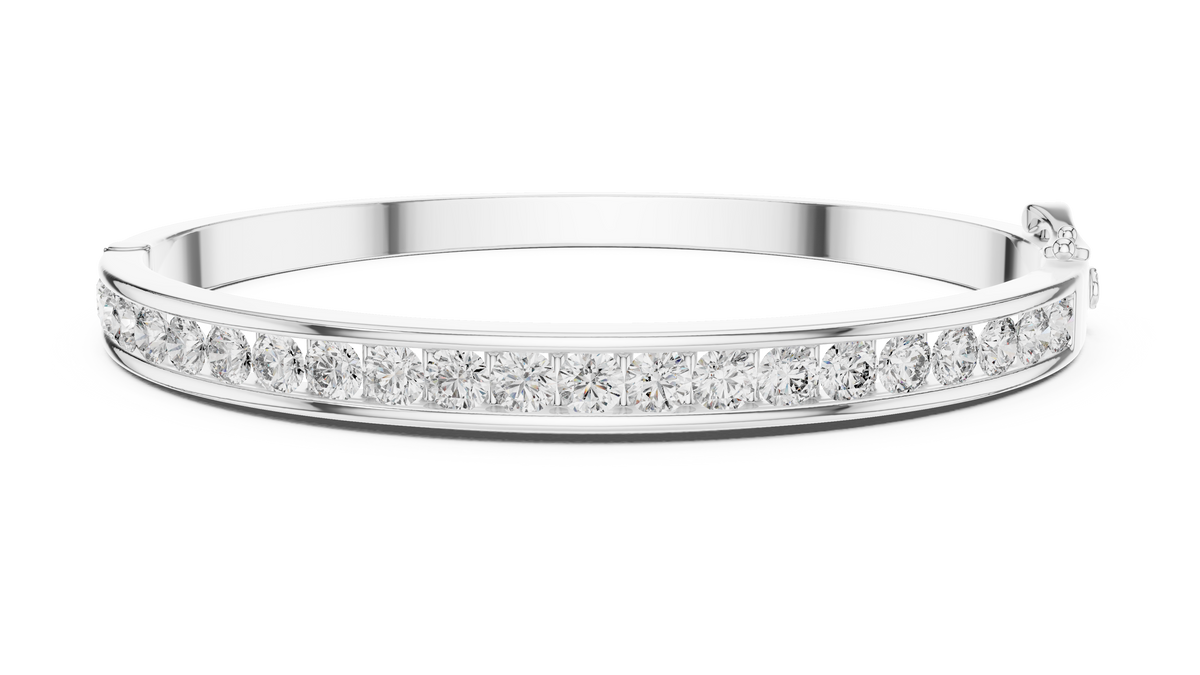 Round Cut Lab Diamond Hinged Bangle with Channel Setting - View 3