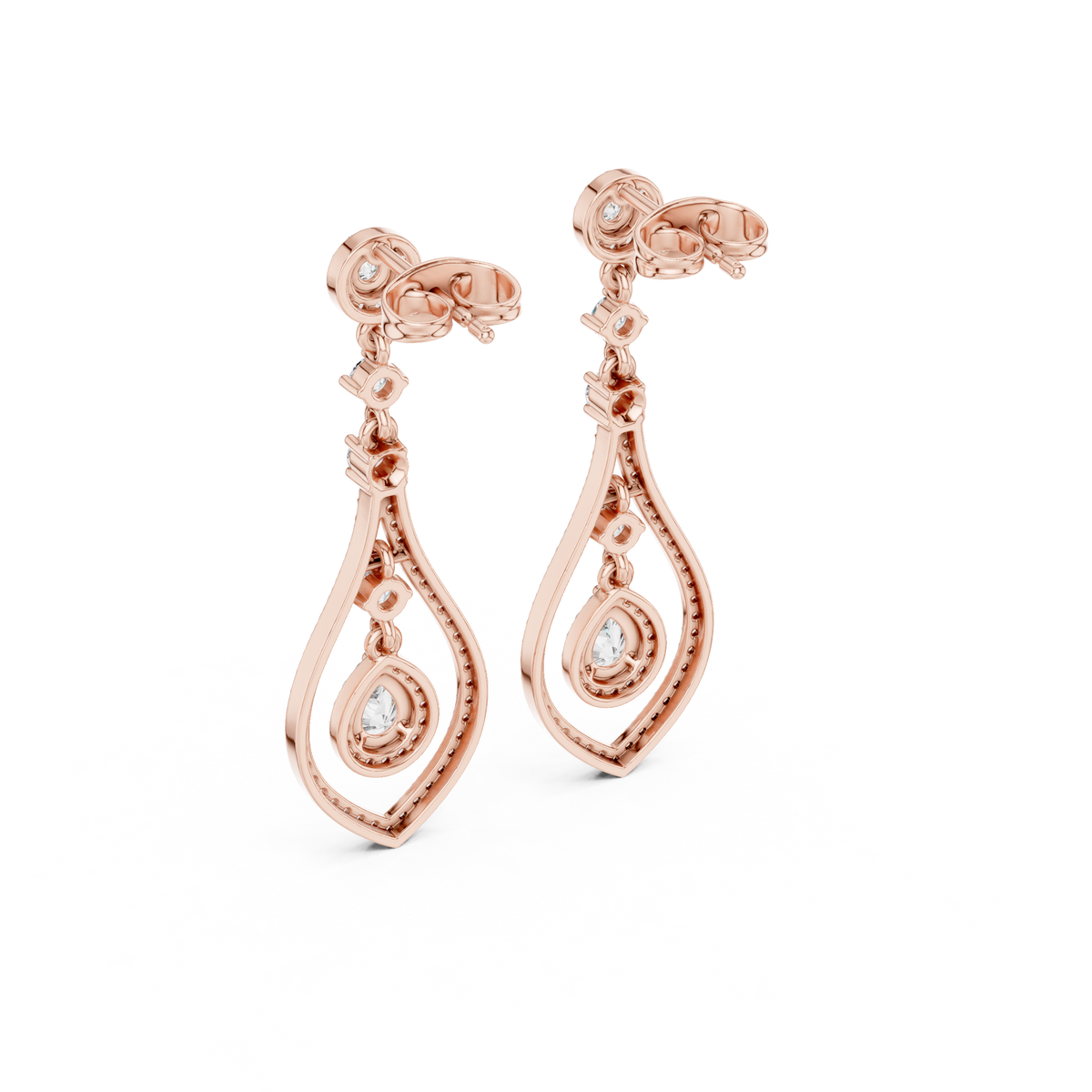 Hexagonal Double Halo Round Moissanite Diamond Geometric Stud Earring - View 11