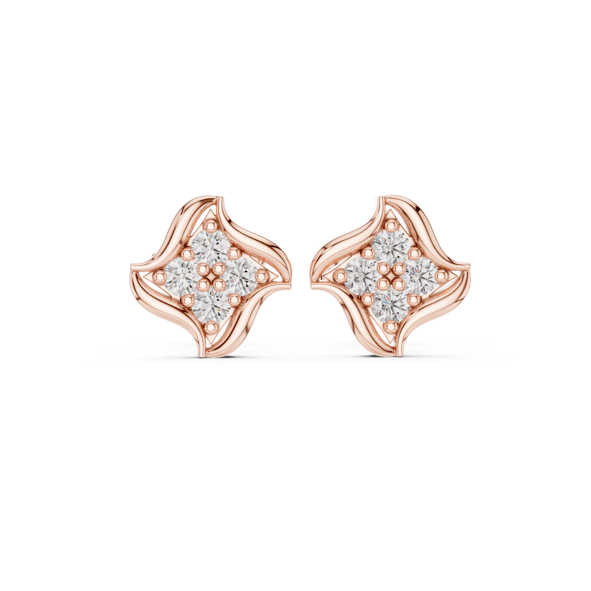 Sculptural Floral Round Moissanite Diamond Stud Earrings - View 3