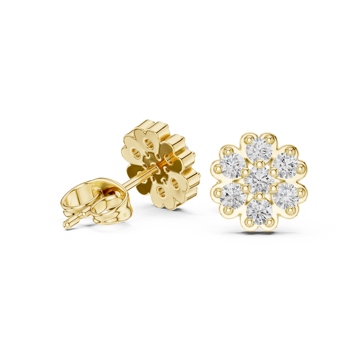 Floral Cluster Lab Diamond Stud Earrings Featuring Round Brilliant Stones - View 7