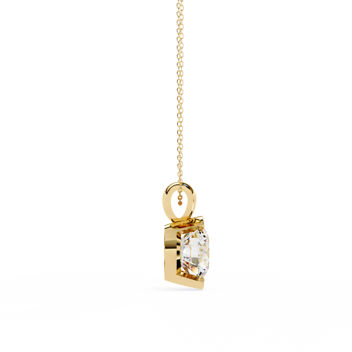 Contemporary Round Lab Grown Diamond Solitaire Partial Bezel Set Pendant - View 2