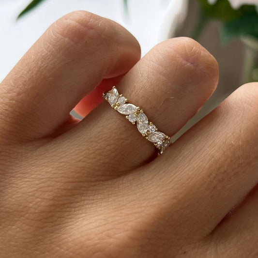 Marquise and Round Moissanite Diamond Half Eternity Band - View 2