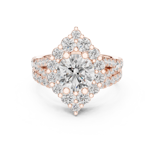 Art Deco Inspired Round Cut Moissanite Diamond Cluster Halo Ring - View 2