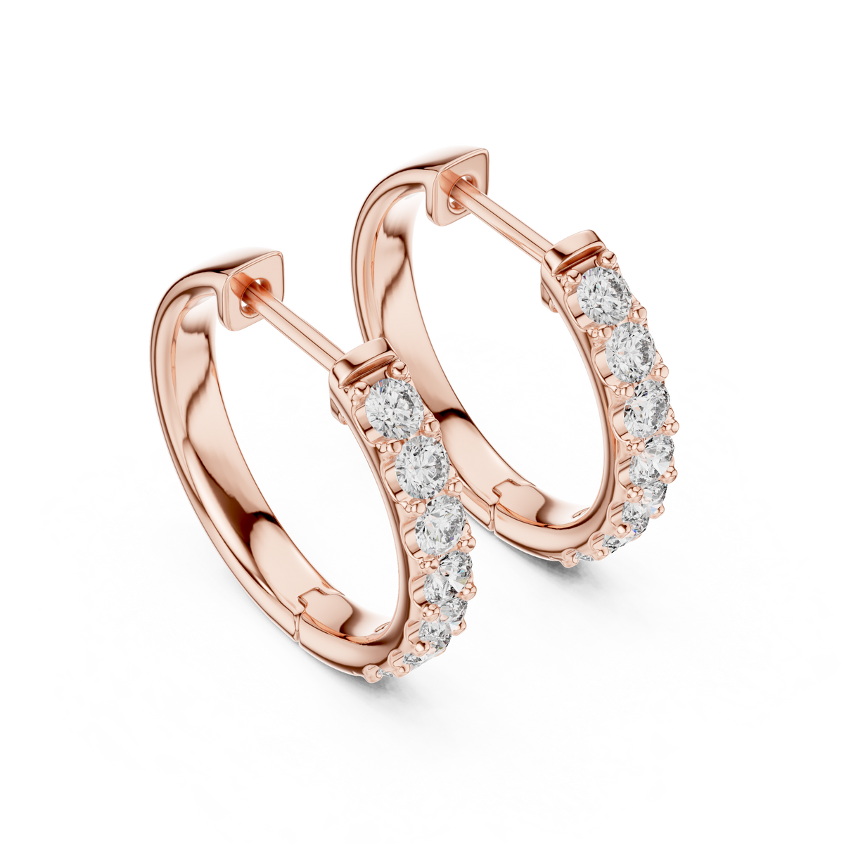 Single Row Shared Prong Round Lab Grown Diamond Huggie Hoop Earrings - View 8