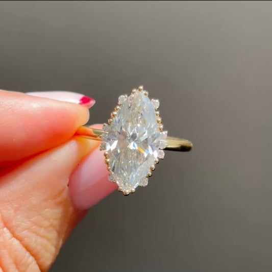Marquise Cut Moissanite Diamond Halo Engagement Ring - View 2