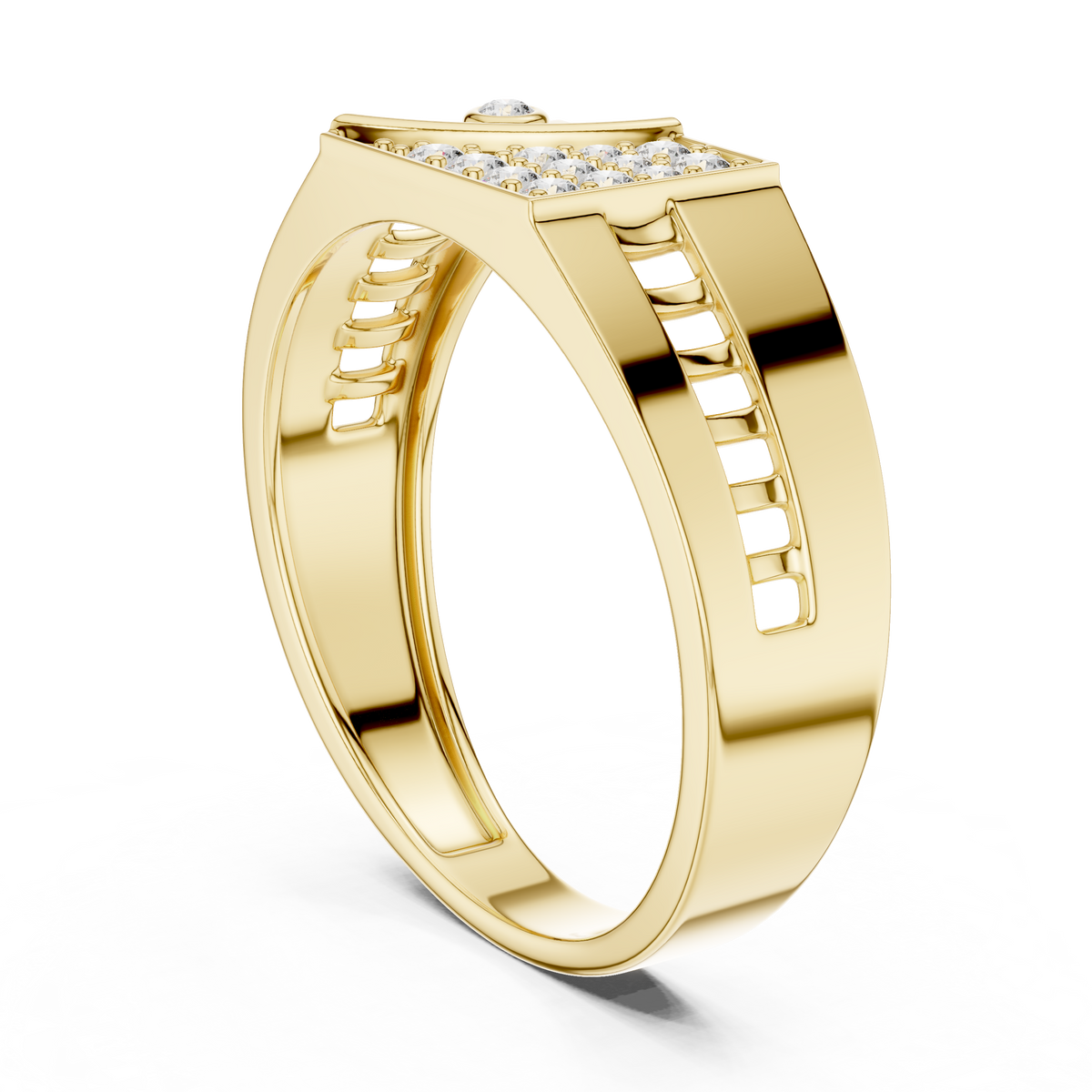 Round Cut Lab Grown Diamond Men's Bezel Accent Trapezoid Pave Statement Band - View 7