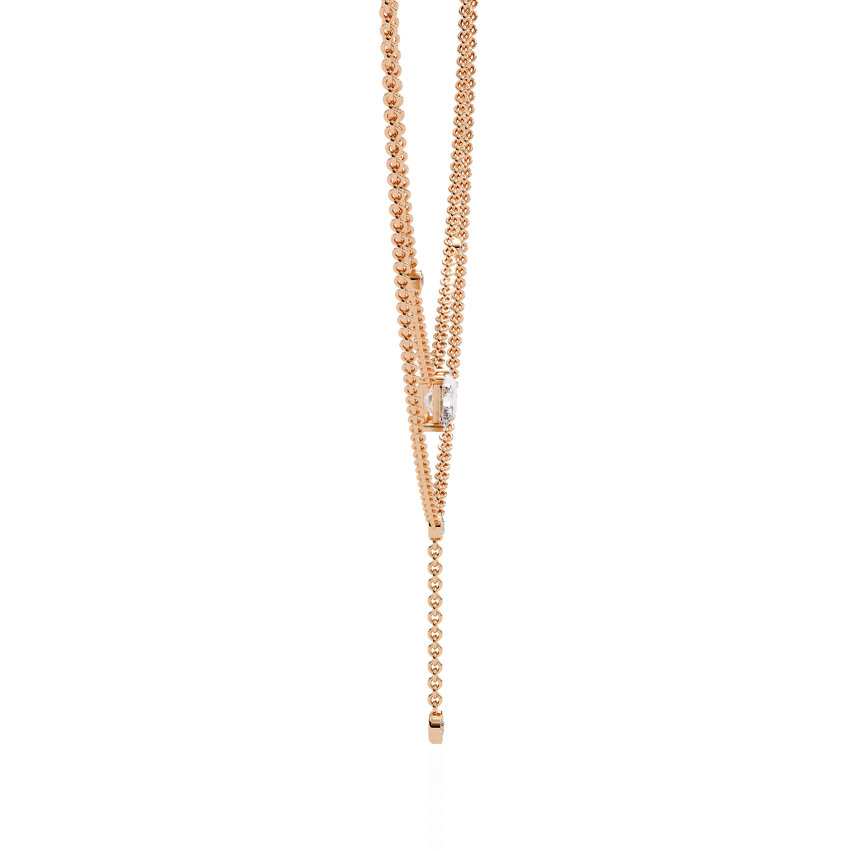 Double Layer East West Radiant Moissanite Diamond Y Drop Necklace - View 5