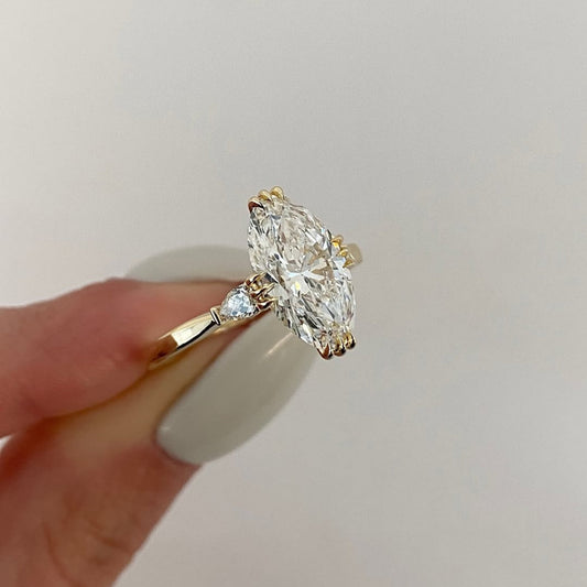 Three Prong Oval Cut Lab Diamond Solitaire Engagement Ring - View 2