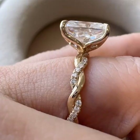 Radiant Cut Lab Diamond Twisted Band Pave Engagement Ring - View 2
