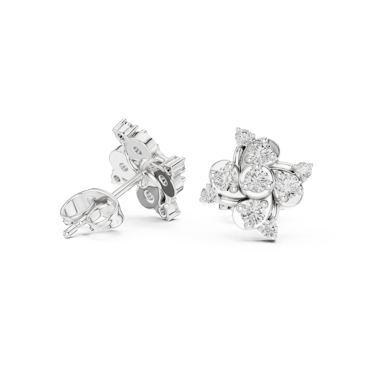 Pinwheel Swirl Round Brilliant Cut Moissanite Diamond Stud Earrings Starburst Cluster - View 9