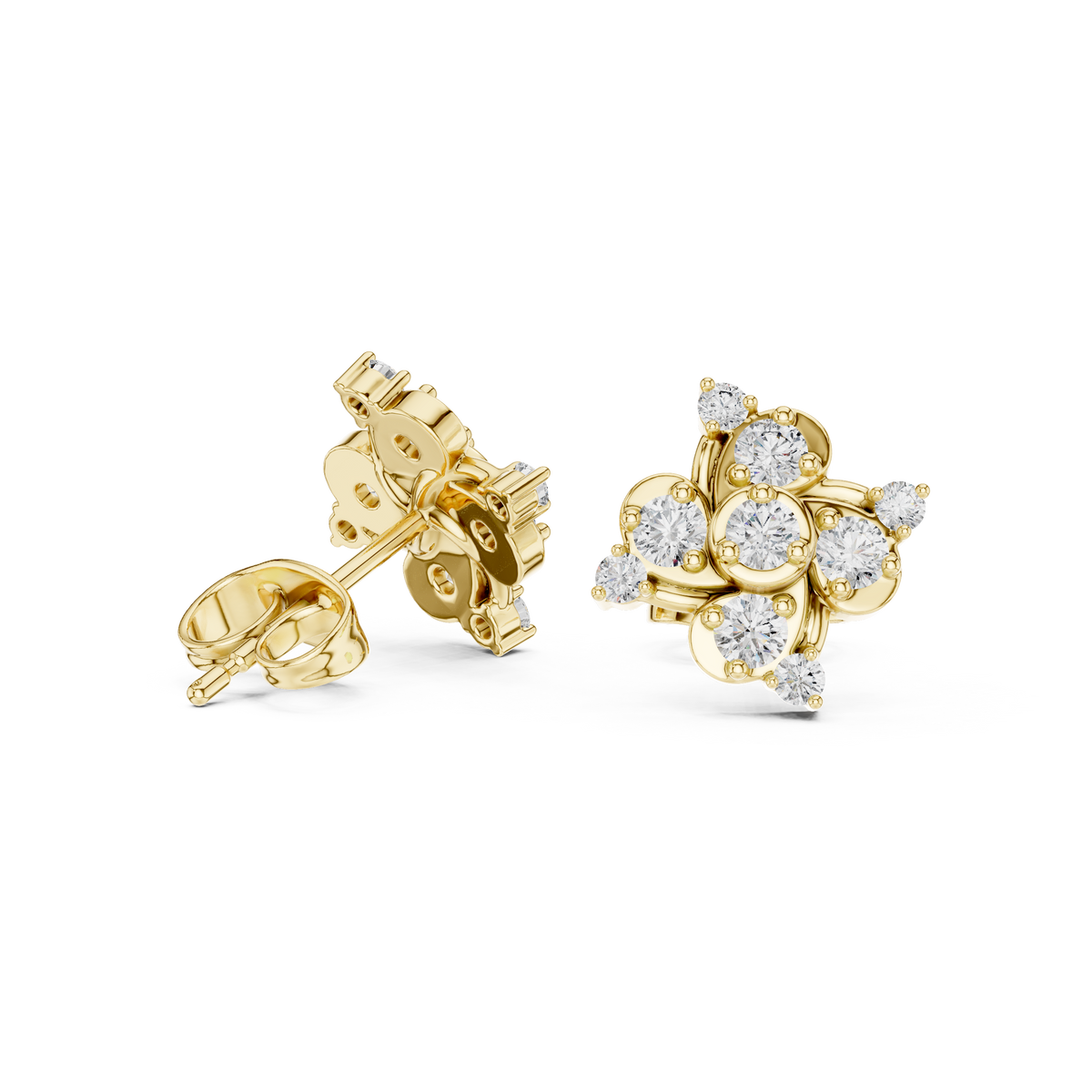 Pinwheel Swirl Round Brilliant Cut Moissanite Diamond Stud Earrings Starburst Cluster - View 7