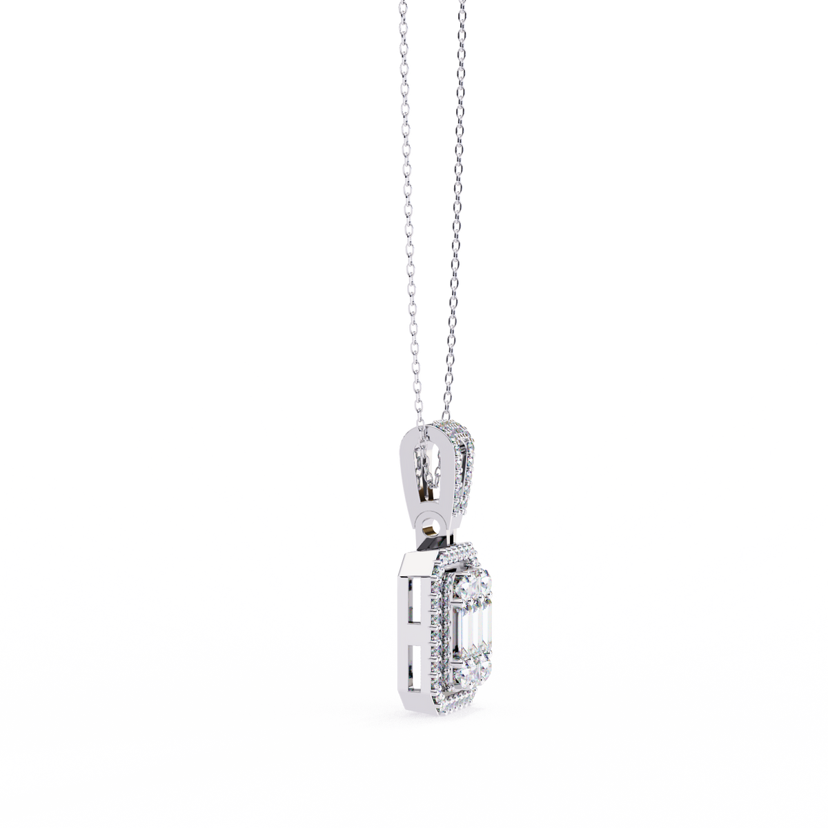 Multi Cut Moissanite Diamond Cluster Rectangle Halo Pendant Pave Bail - View 8