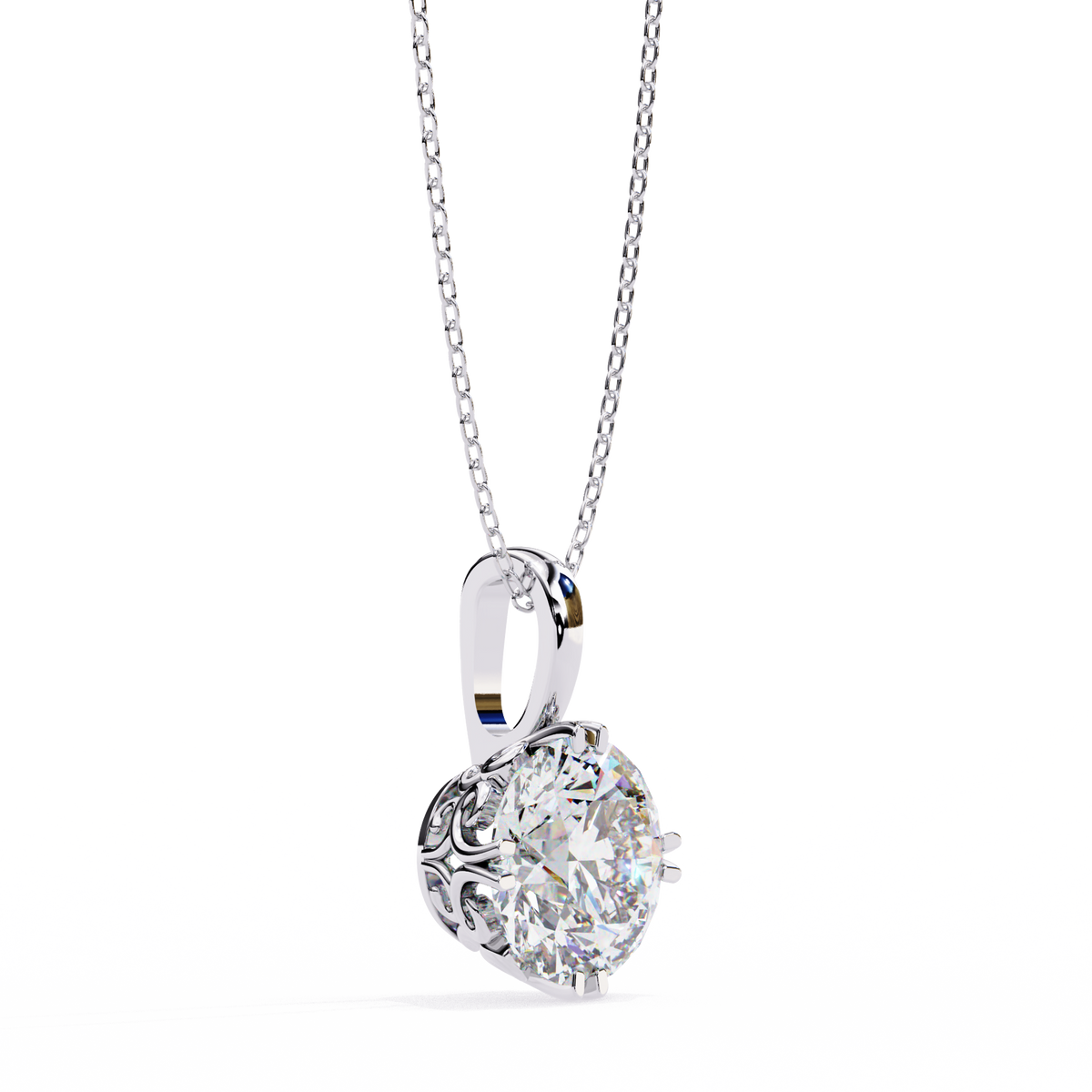 Round Moissanite Diamond Solitaire Double Prong Pendant - View 7