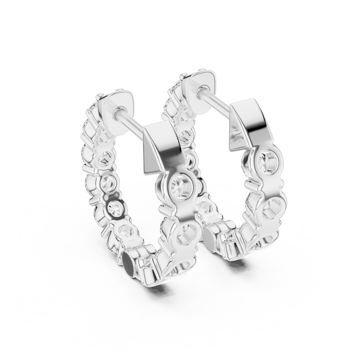 Inside Out Round Moissanite Diamond Shared Prong Huggie Hoop Earrings - View 12
