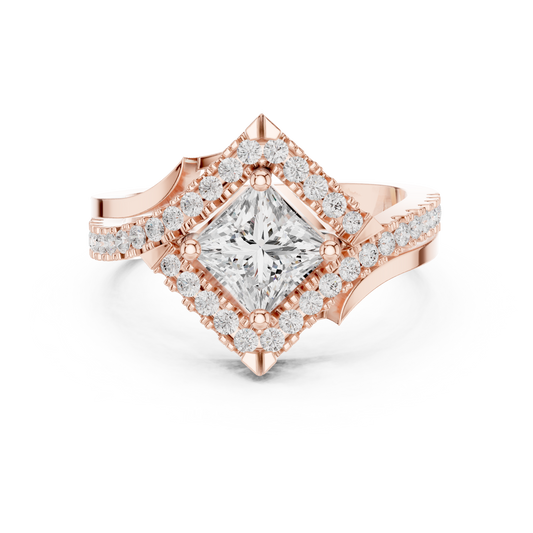 Princess Cut Halo Moissanite Diamond Square Ring - View 2