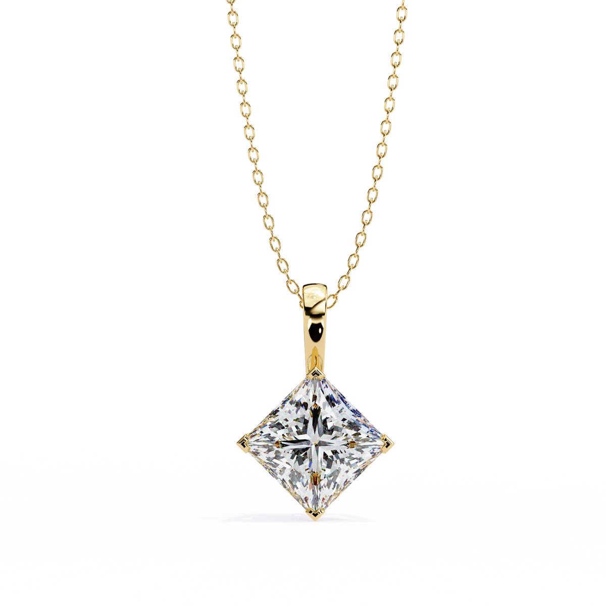 Contemporary Orientated Princess Moissanite Diamond V Prong Pendant - View 2