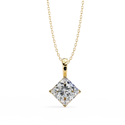 Contemporary Orientated Princess Moissanite Diamond V Prong Pendant - View 2