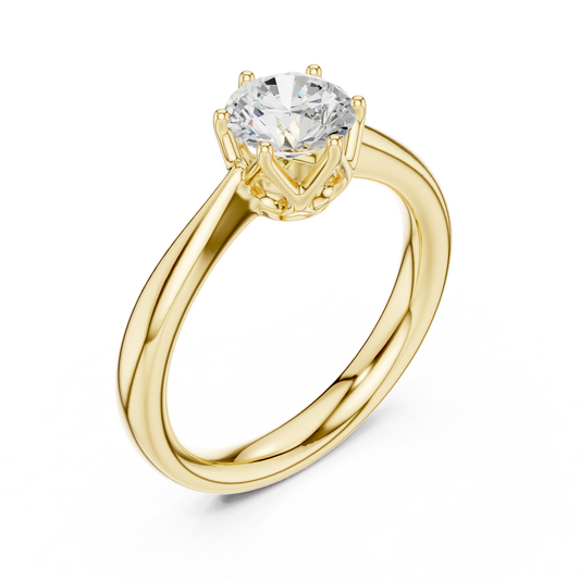 Round Cut Brilliant Six Prong Moissanite Diamond Cathedral Solitaire Ring - View 2