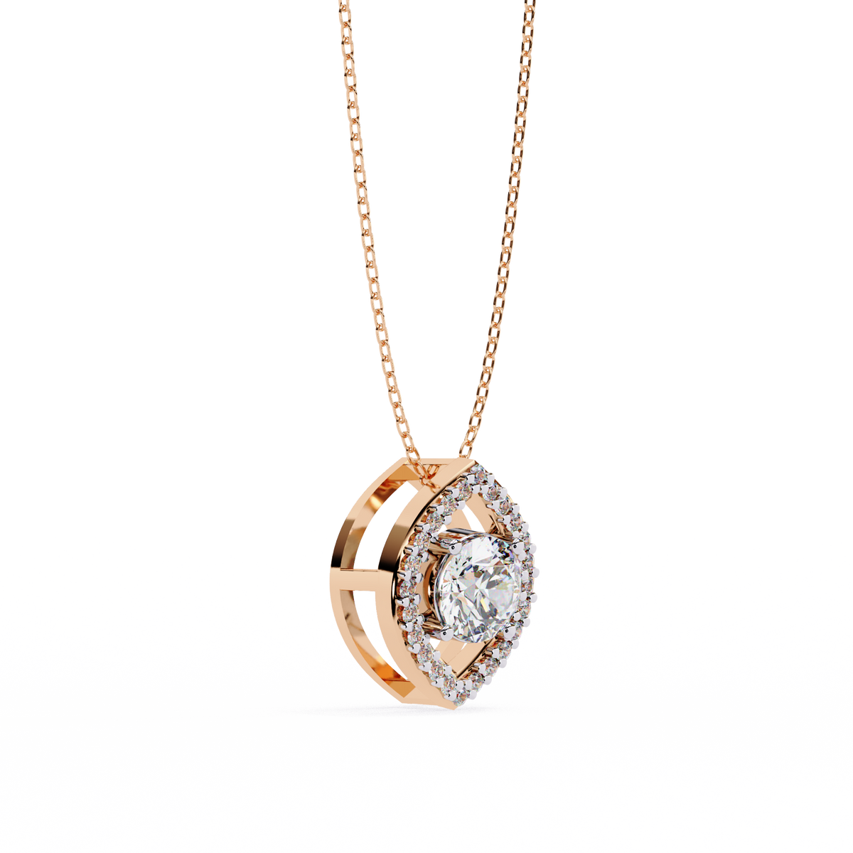 Symmetrical Eye Shape Layering Pendant with Round Lab Grown Diamond - View 3