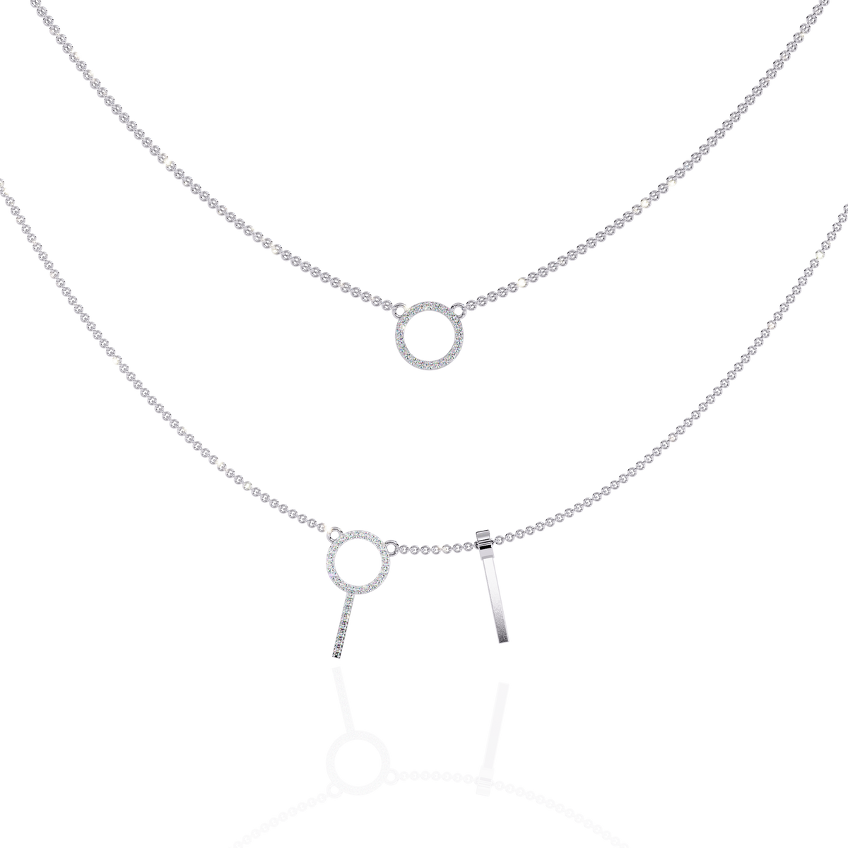 Layered Open Circle Bar Pendant Lab Grown Double Necklace - View 3