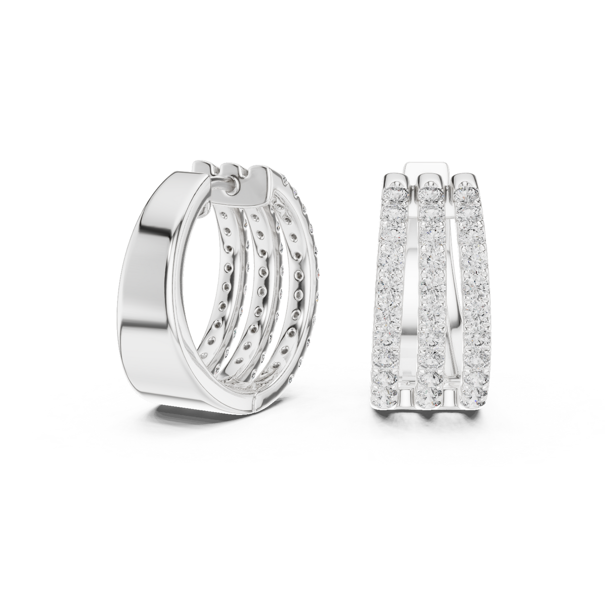 Triple Row Round Lab Diamond Hoop Earrings Everyday Statement Jewelry - View 9