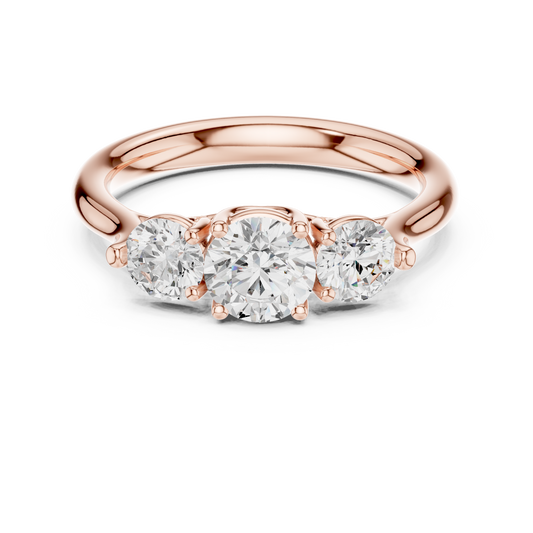 Round Brilliant Cut Three Stone Moissanite Diamond Engagement Ring - View 2