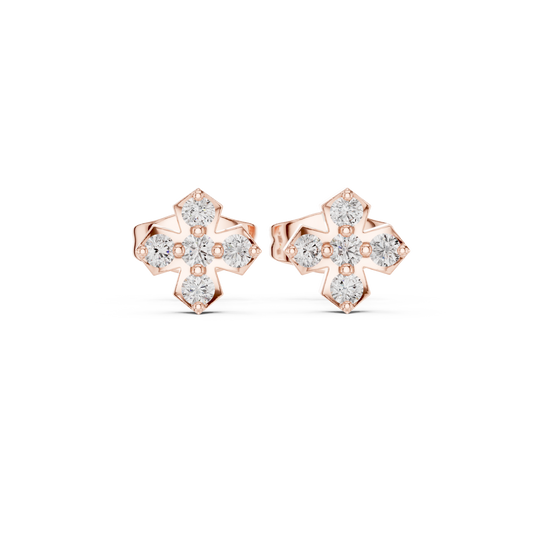 Refined Geometric Cross Round Moissanite Diamond Stud Earrings with Five Stone Cluster - View 2
